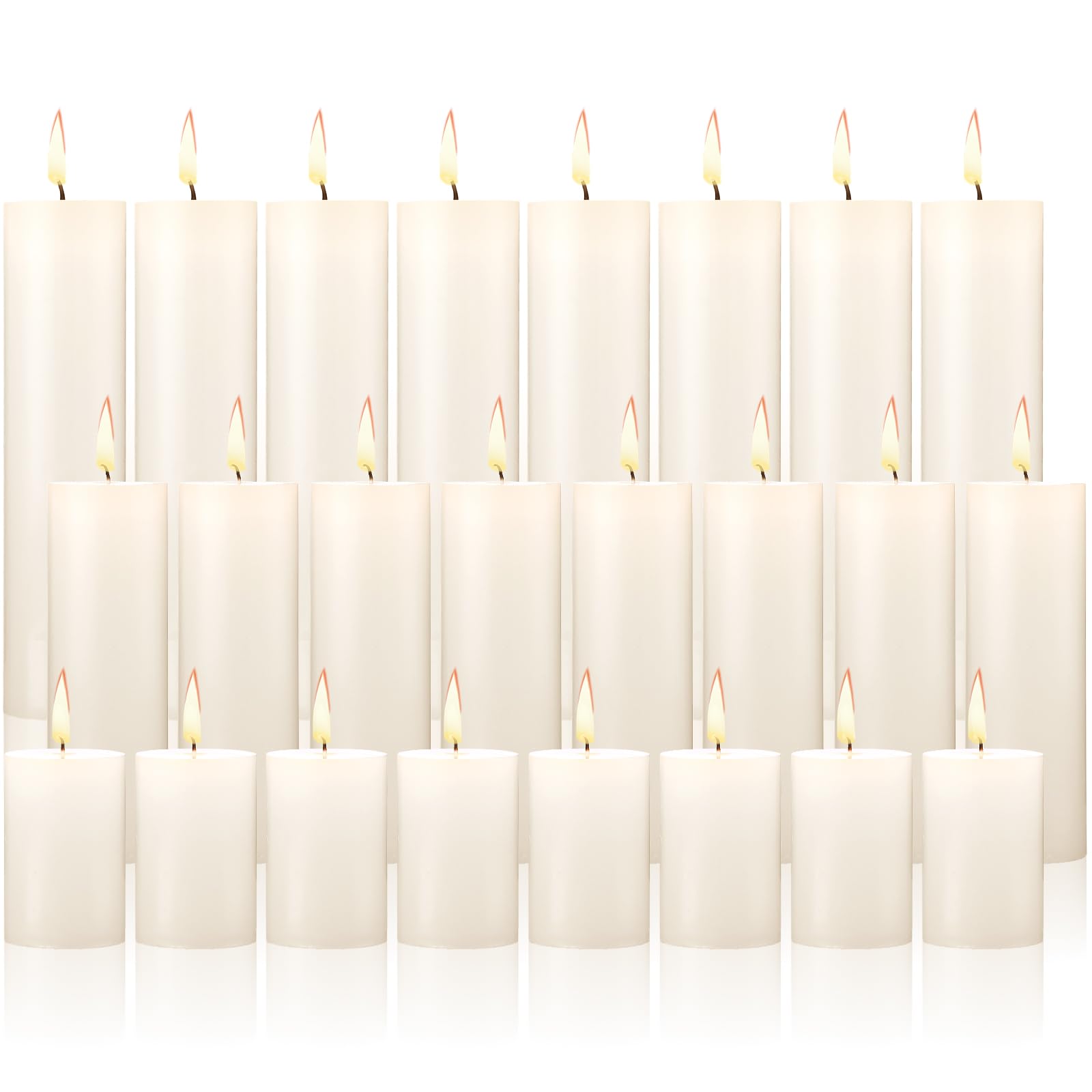 Nuogo 24 Pcs Ivory Pillar Candles Bulk Set of 3 Long Burning Wax Pillar
