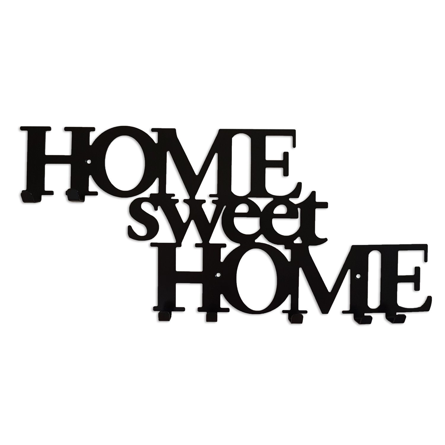 Wall Mounted Coat Clothing Rack Hangers 7 Hooks Decoration Design Steel Metal Black White 58cm (Home Sweet Home Black)