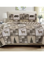 Great Bay Home Lodge Bedspread Twin Size Quilt with 1 Sham. Cabin 2-Piece Reversible All Season Quilt Set. Rustic Quilt Coverlet Bed Set. Stonehurst Collection.