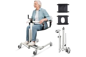 Drexo Patient Lift Transfer Chair, 5 in 1 Patient Lift Chair with 180°Split Seat, Height Adjustable Patient Transfer Chair with 4 Casters for Home Seniors Elderly Handicapped,Folding