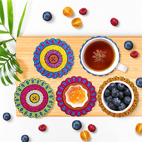 4 Pcs Diamond Paintings Coasters, DIY Coasters Small Diamond Painting Kits for Beginners, Adults & Kids Diamond Art Craft Supplies Home Decor(without iron holder)