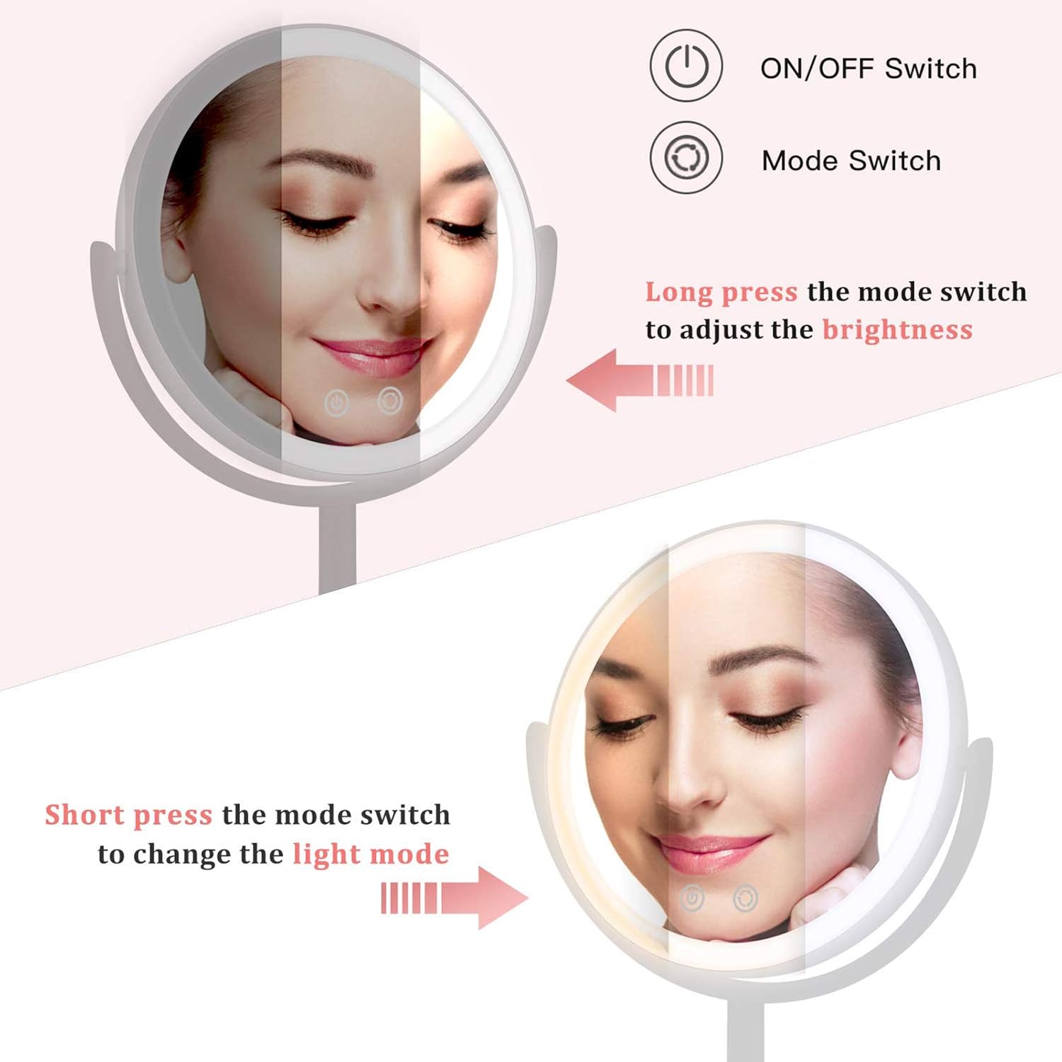 BESTOPE Makeup Mirror 1X 7X Magnification Lighted Magnifying Mirror 3 Color Light Mode，Double Sided Vanity Mirror with 60 LED Lights Dimmable Touch Screen, Portable Tabletop Mirror : Beauty