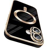 Dinick Designed for iPhone 16 Plus Case with Camera Lens Protector Compatible with MagSafe Soft TPU Bumper Glitter Gold Sides Cover Anti-Scratch Slim Magnetic Case for iPhone 16 Plus Black