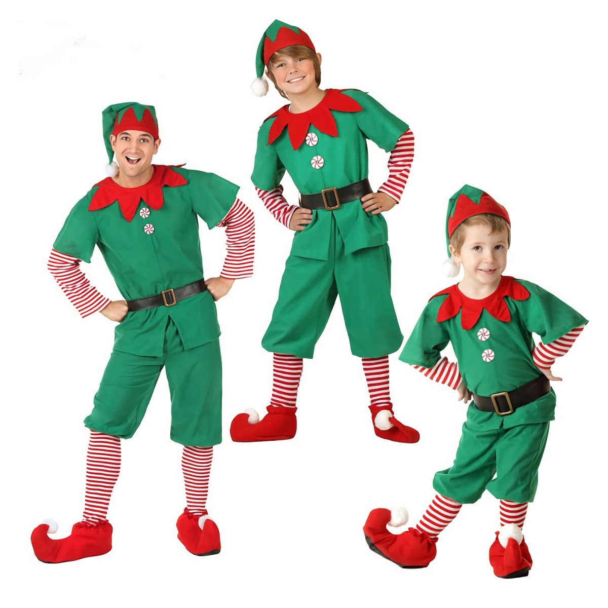 AudMsier Green Elf Boy Clothing,Elf Set Hat Shirt and Pants, Christmas Carnival Costume Role-Playing(160CM)