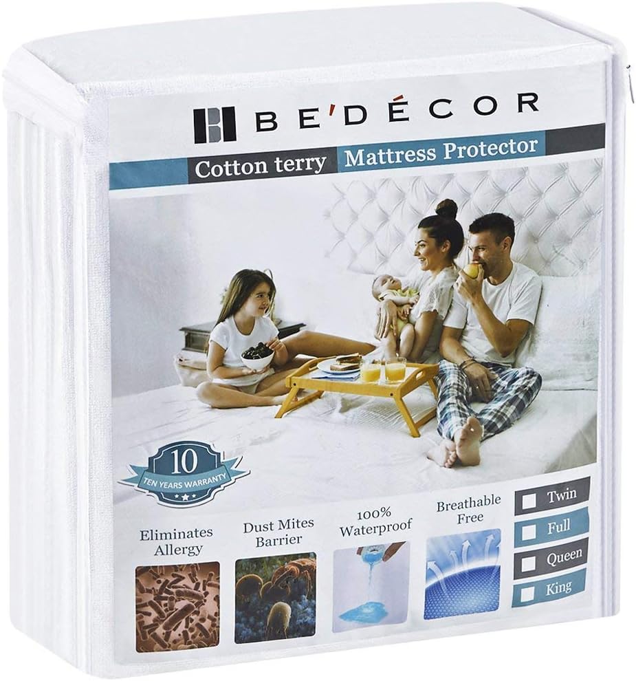 Bedecor 2 Packs Twin Size Waterproof Mattress Protector - Breathable Noiseless - Premium Fitted Cotton Terry Cover: Home & Kitchen