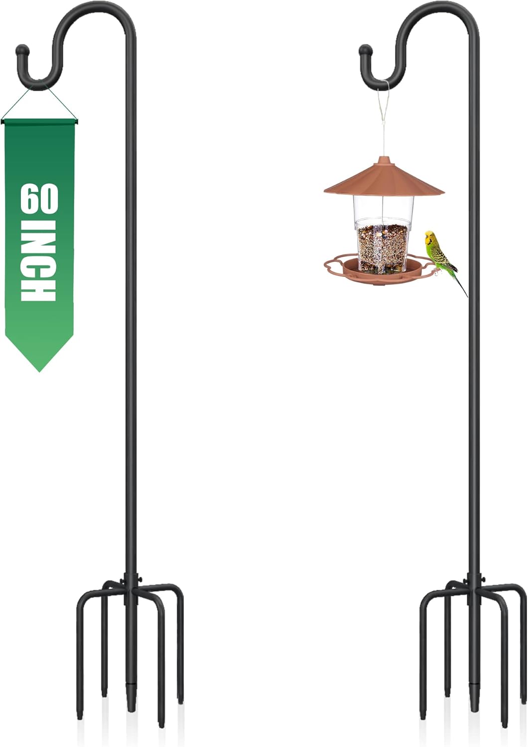 Outdoor Shepherd's Hooks - Y&M 2pcs Shephard's Hooks for Outdoor,60 Inch Tall and 3/5 Inch Width High Adjustable Shepherds Hook, Hanging Plant, Bird Feeder, Lights, Lanterns, Heavy Duty Metal 5-Prong Plant Hangers Outdoor