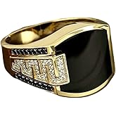 BWGHBH Hip Hop Ring for Men Fashion Cuban Link Chain Ring Retro 18K Gold Plated with Black Agate Classic Color-Preserving Luxury Diamond Ring Gentleman Size 6-13