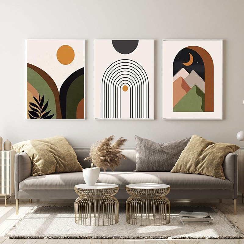 WADBTP Bohemian Style Poster Set, Modern Bedroom Living Room Background Wall Decoration Poster, Plants Abstract Home Decoration Painting, Frameless (Style 5, 60X90CM*3)