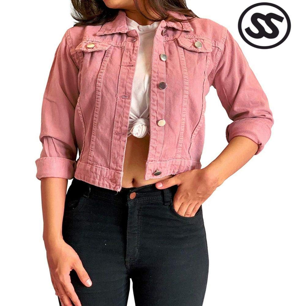 pink denim jacket amazon