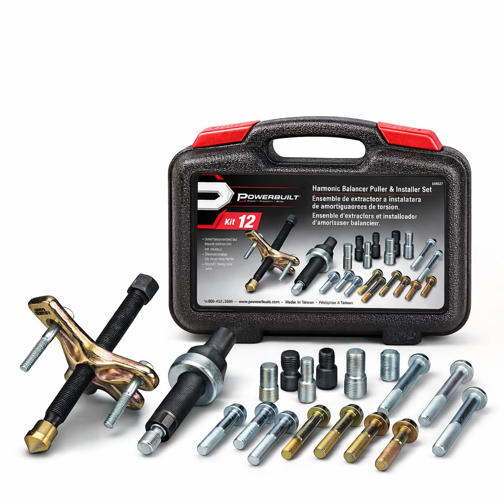 Powerbuilt Harmonic Balancer Puller and Installer Tool Set, Install and Remove Kit, Cars and Light Trucks, Storage Case - 648637