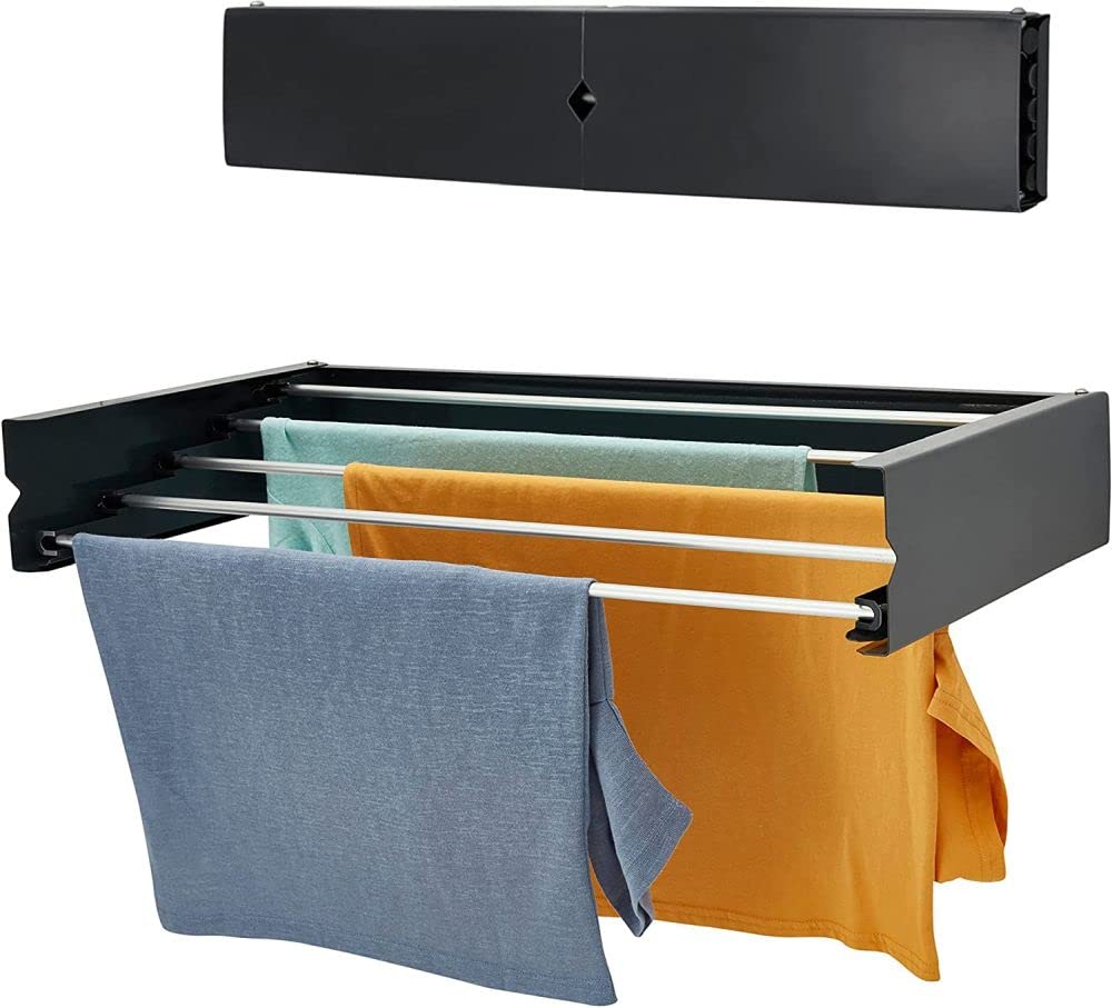 homeart Wall Mounted Clothes Drying Rack | 75 cm Retractable Laundry Clothes Airer | Collapsible Folding Washing Line Clothes Dryer, Indoor & Outdoor, Compact Plain Design 20 kg Capacity, Anthracite