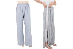 DEEYOTA Patient Clothing-Fully Open Patient Care Pants,Postoperative Recovery Zipper Sweat Pants,Easy to Put on and Take Off