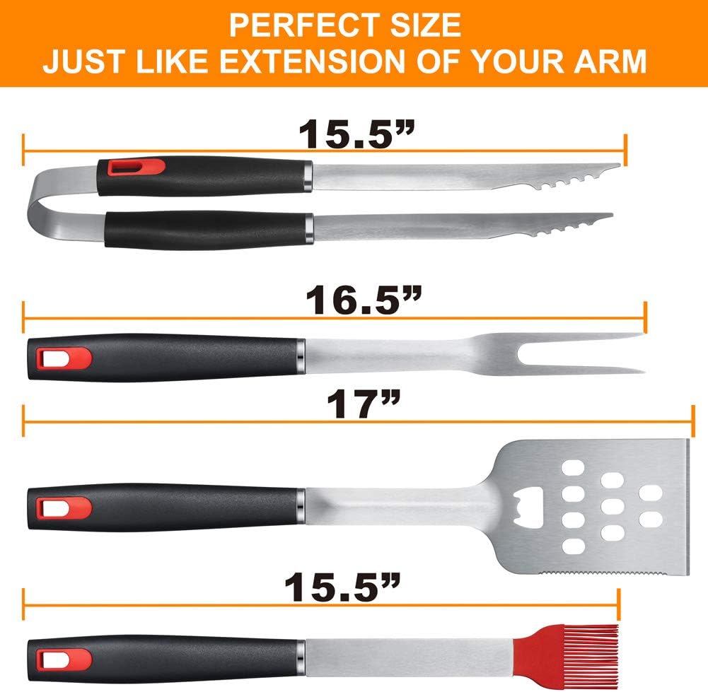 Homissor BBQ Grilling Tools Set, Stainless Steel Spatula, Fork, Basting Brush&Tongs, Gift Box Package.Best for Barbecue & Grill.18 Inch Utensils Turner Accessories : Garden & Outdoor