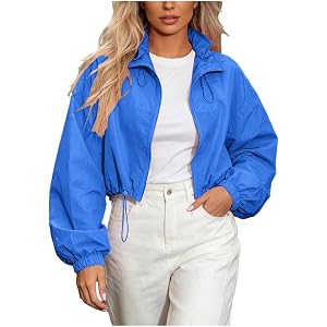Fhstroonace Womens Cropped Lightweight Jacket Full Zip Coat | Side Pockets, Spring Fall, Sporty Style, Adjustable Hem, Elasti