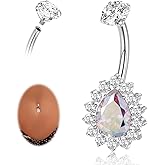 AROWRO Gold Belly Button Ring G23 Titanium Hypoallergenic 14G belly ring for Women Men Teardrop Navel Piercing Jewelry 10mm Barbell With Cubic Zircon