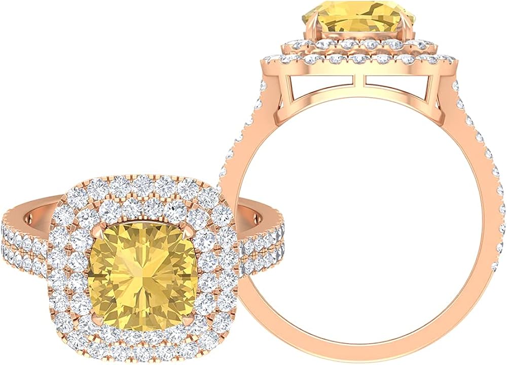 November Birthstone 3.25 CT Double Halo Engagement Ring with Citrine