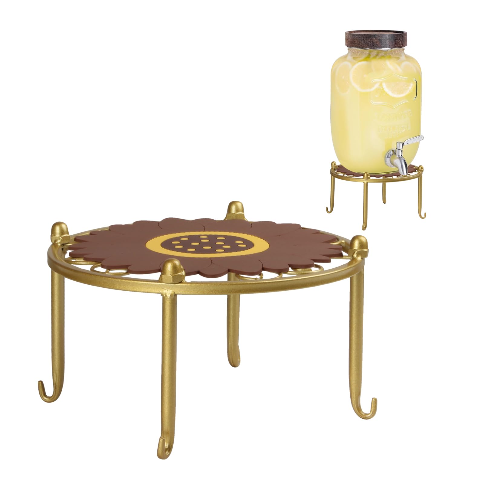 Photo 1 of Kcgani Heavy-duty Metal Beverage Drink Dispensers Stand, Drinking Crock Cold Water Glass Container Holder, Countertop Rack Base for Juice Lemonade Dispenser Mason Jar, Max Diameter 8", Golden