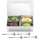 Boao 304 Yakumi Pans Stainless Steel Seasoning Condiment Container with Lids Spoons,Japanese Yakumi Pans Mini Sauces Salad Dressings Storage for Food, Herbs, Spices(4 Compartment)