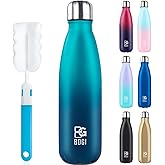 BOGI Insulated Water Bottle, 17oz Stainless Steel Water Bottles, Leak Proof Sports Metal Water Bottles Keep Cold for 24 Hours and Hot for 12 Hours BPA Free kids water bottle for School (Blue DBlue)