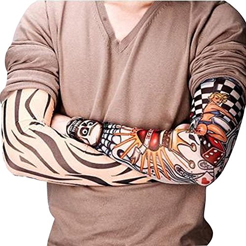 Ewandastore Set of 6 Body Art Arm Temporary Fake Slip On Tattoo Arm Sleeves Kit-Designs Tribal, Dragon, Skull, and Etc.