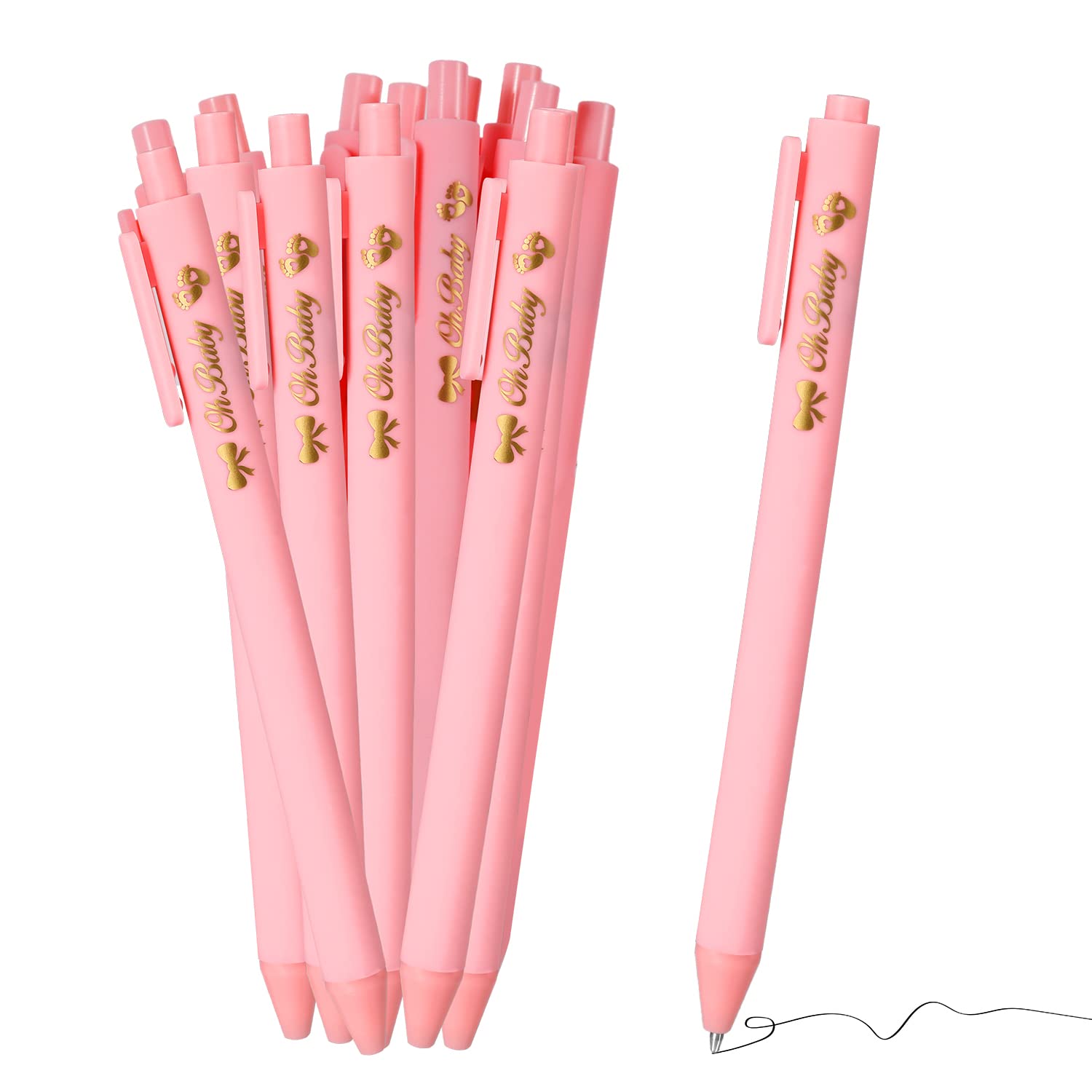 50pcs Pink Baby Shower Pens - Retractable Ballpoint Pens with Stylus Tip