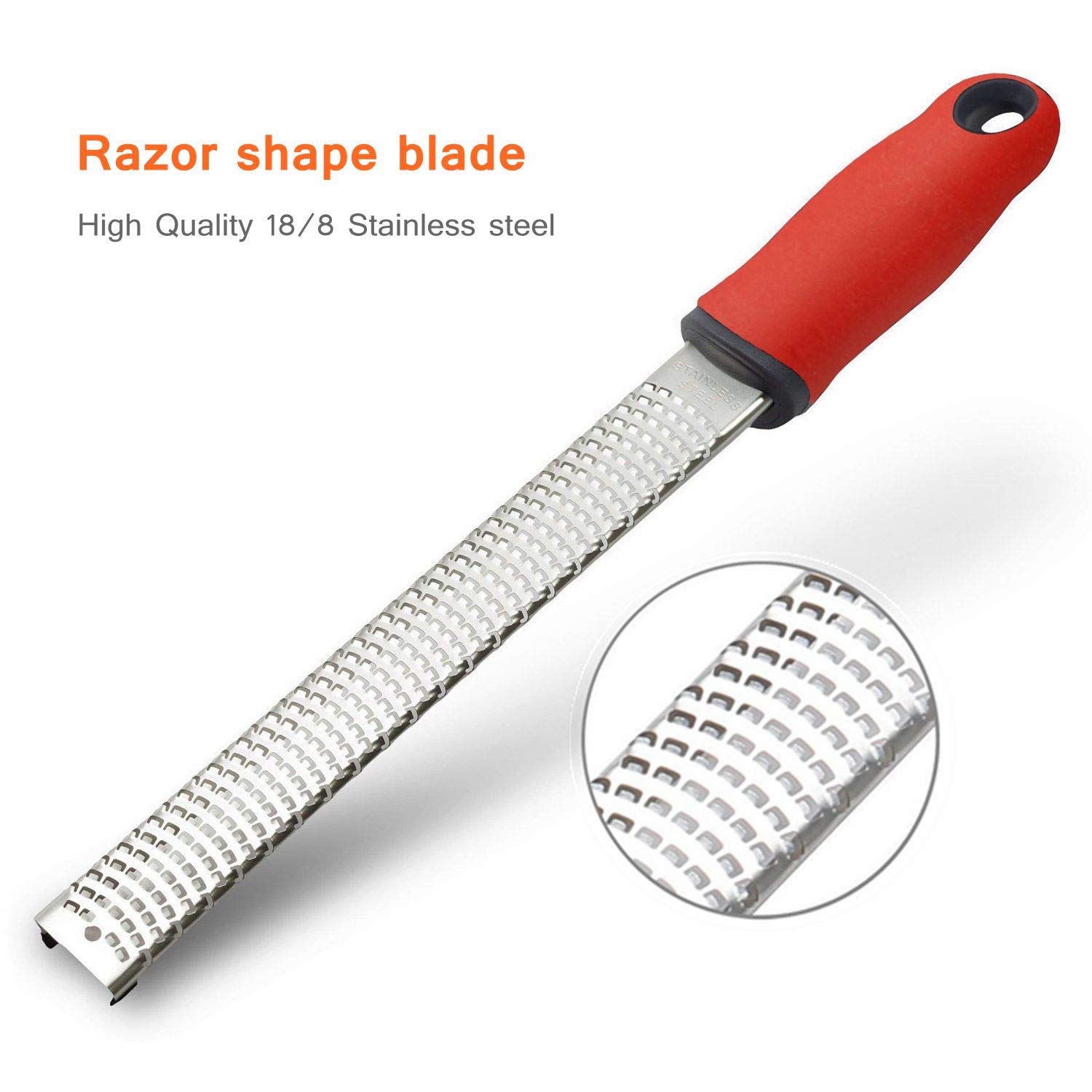 Udodo Cheese Grater Stainless Steel Vegetable Slicer Handheld Lemon Zester Ginger Chocolate Garlic Grater Slicer - Red