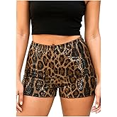 Dynvernal Cheetah Print Micro Shorts for Women Y2K Leopard Sequin Mini Rave Outfits for Club