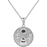 Claddagh Gold Fine Sterling Silver Ancient Egyptian Scarab Beetle and Sun Disc Charm Pendant Necklace