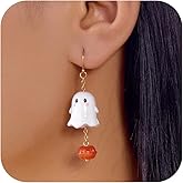 SLOONG Halloween Earrings for Women Dangle, Bat Ghost Witch Pumpkin Earrings Set BOO Skull Stud Earring Halloween Gifts Jewelry Accessories