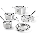 All-Clad D5&reg; Stainless Steel 10-Piece Cooking Set, Made in the USA | The Upgrade for Supremely Even Heat, Professional, Brushed Stainless Steel, Induction Compatible, Oven Safe up to 600F