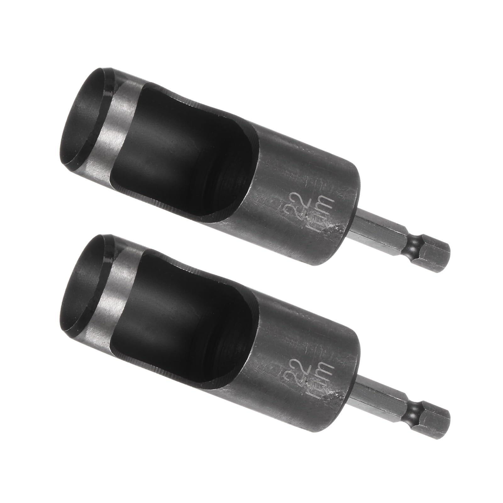 Kozelo 2pcs Leather Hole Punch Tool - [22mm x 1/4" Shank] Extension Hex Shank Drill Bit High-Carbon Steel Rotary Hollow Puncher for Fabric Leathercraft Belts Use, 128mm Length