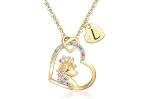 Chunyee Unicorn Gifts for Girls, CZ Heart Unicorn Necklaces Initial Necklace Easter Gifts Birthday Gifts for Girls Teens