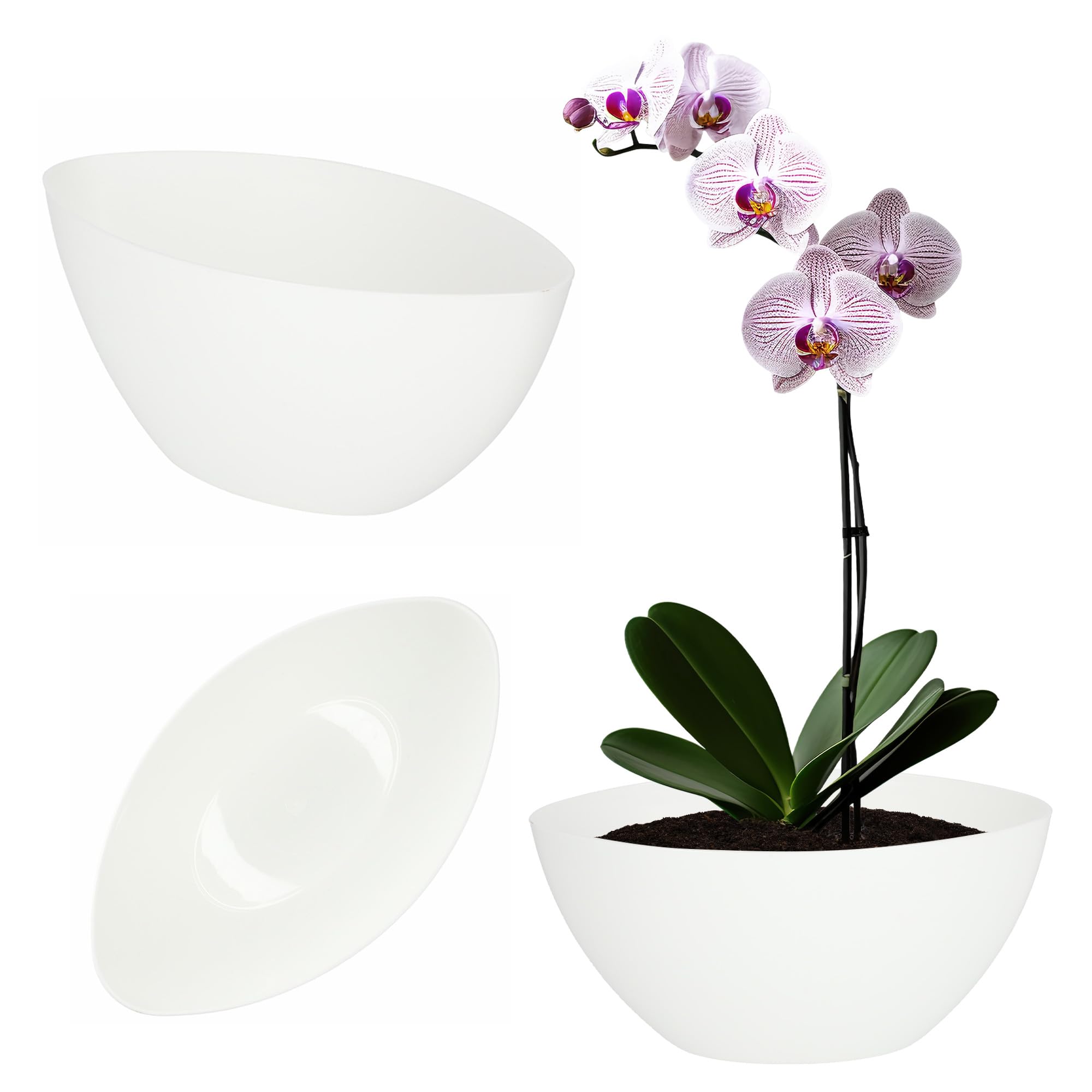 KADAX Plant Pot, Plastic Flower Pot in Several Colours, Oval Planter for Bedroom, Living Room, Office, Lightweight Plant Pot, Modern Indoor Planter (21 x 12 cm, White)