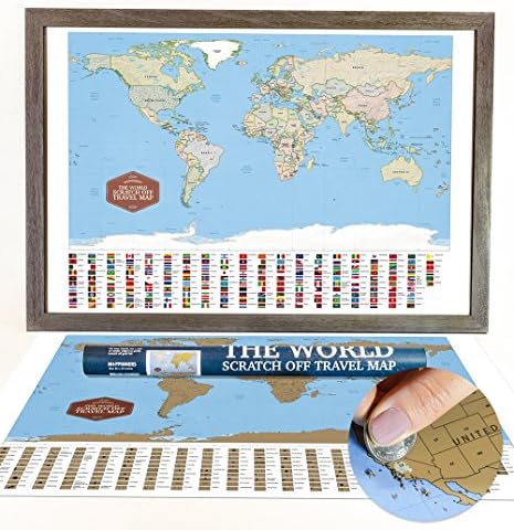 The World Scratch Off Travel Map by Mappinners, With US States, Countries, Capitals &amp; Flags