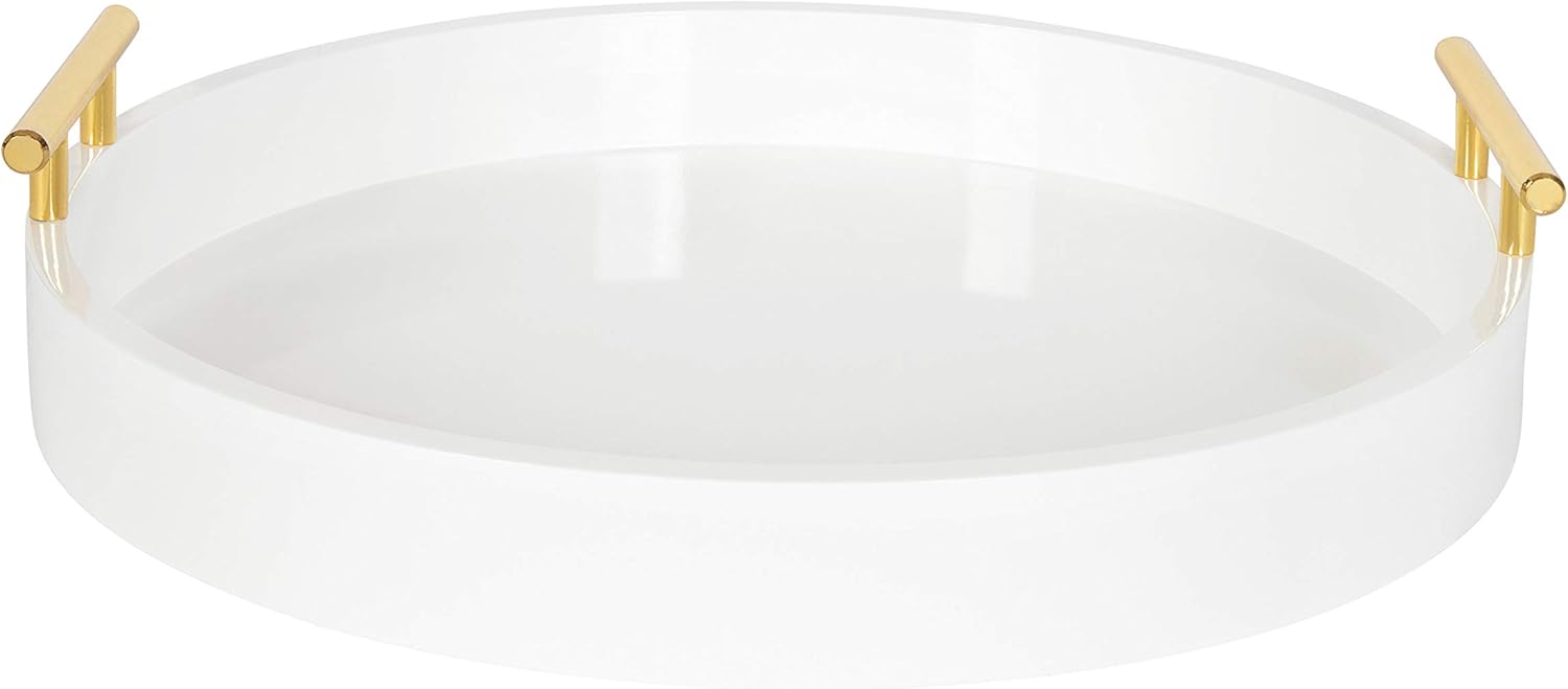 Kate and Laurel Lipton Round Decorative Tray with Metal Handles, 15.5" Diameter, White: Home & Kitchen