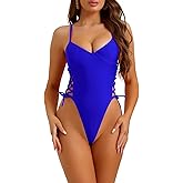 Elerevyo Women's Underwire Lace Up Brazilian Monokini Swimwear, 1 Piece Trendy Vintage Cut Out Swimsuits Bathing Suit