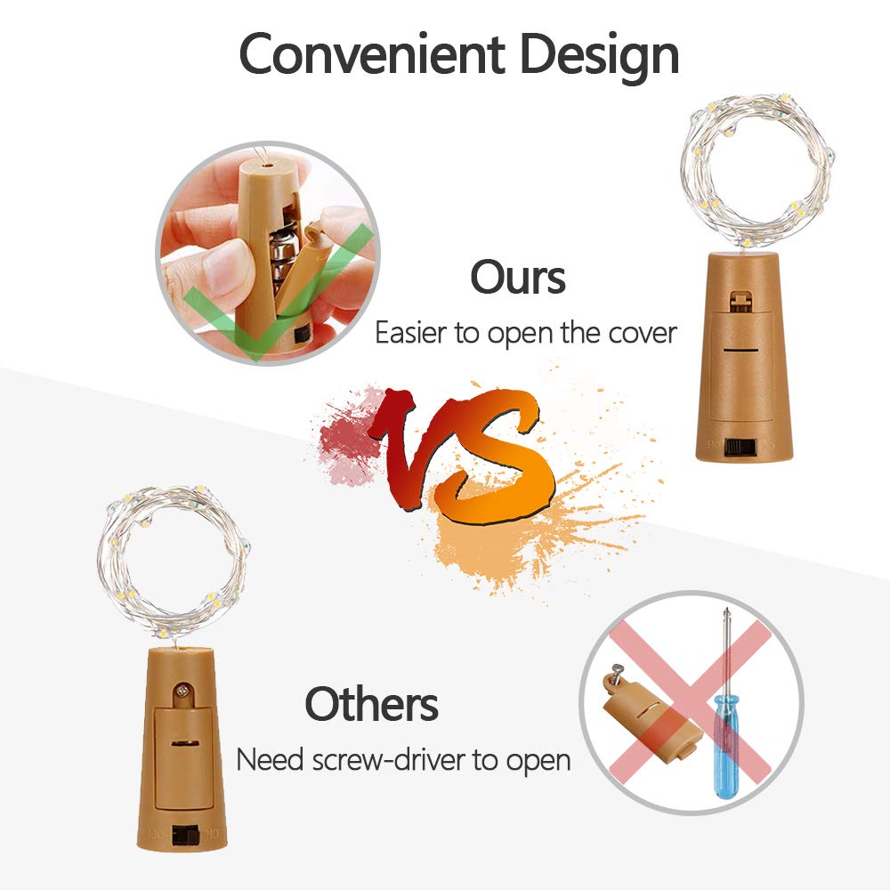 Wine Bottle Lights with Cork,Cshare 10 Pack 2M 20 LED Battery Operated LED Cork Shape Fairy Mini String Lights for DIY Halloween Party Wedding Christmas Bedroom Indoor Outdoor Decoration (Multi-color）