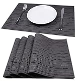 Mint Cook Washable Reversible Heat-resistant Placemats for Dining Table, Gray Bamboo Shape, Set of 4
