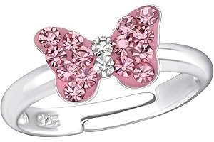 AUBE JEWELRY Hypoallergenic 925 Sterling Silver Crystal Butterfly Ring Adjustable Size for Girls and Women