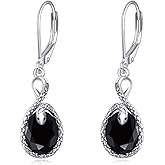 VONALA Snake Earrings Black Tourmaline Earrings Sterling Silver Dangle Drop Leverback Earrings Animal Jewelry Gifts for Women