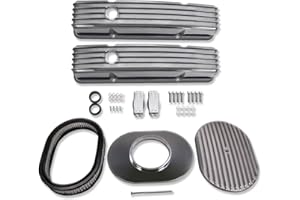 IMOOA Tall Finned Valve Covers for SBC 283 305 327 350 400 1958-1986 and 12" Oval Full Finned Air Cleaner Polished