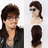 Mxayhnajxl Mullet Wigs Long Brown Wig for Men 80s Men Mens Wig Cosplay Wigs Costumes Fancy Party Accessory Cosplay Halloween