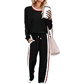 WIHOLL 2 Piece Lounge Sets for Women Long Sleeve Tops Wide Leg Sweatpants Sweatsuits with Pockets