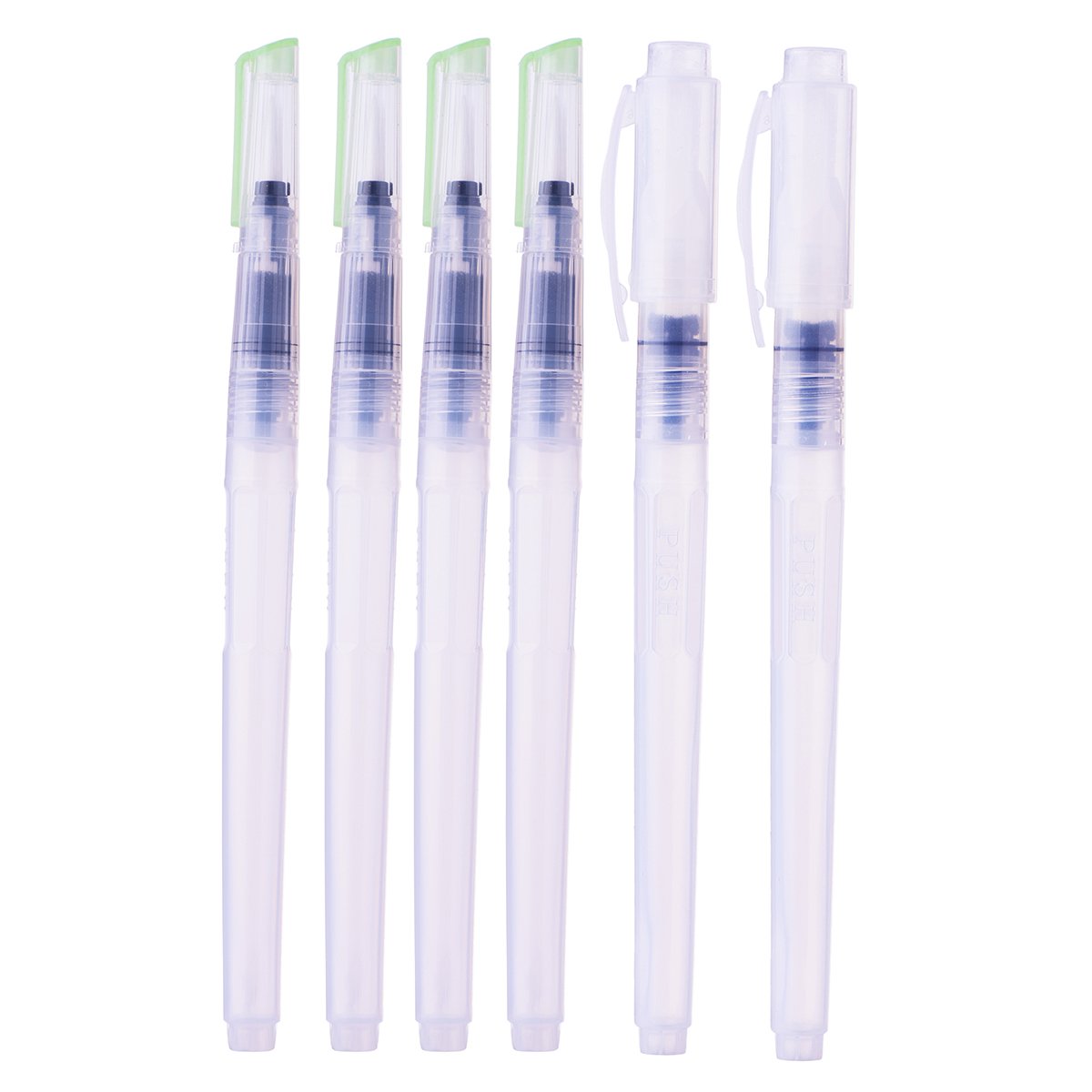 H&B Water Brush Pens Set 6 Watercolor Brushes Assorted Brush Tips Refillable, Watercolor, Calligraphy, Painting