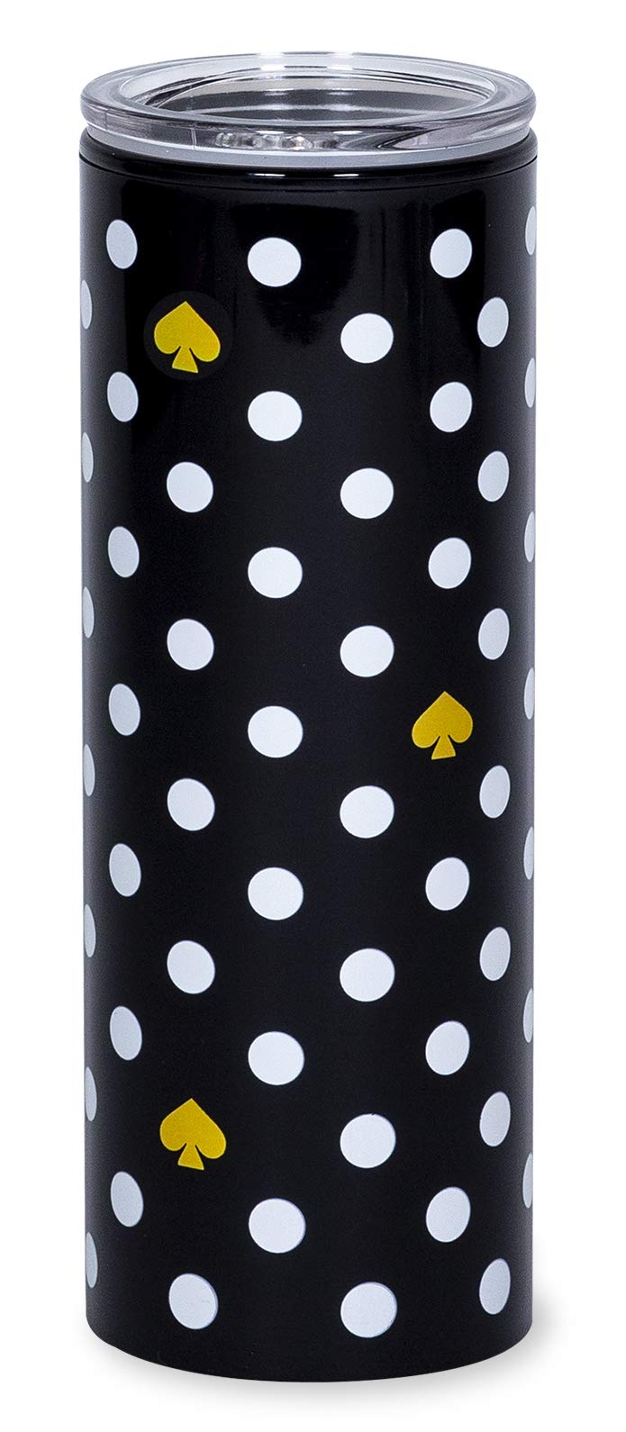 kate spade new york 16 Ounce Insulated Travel Mug with Lid, Black Double Wall Thermal Tumbler for Coffee/Tea, Polka Dots