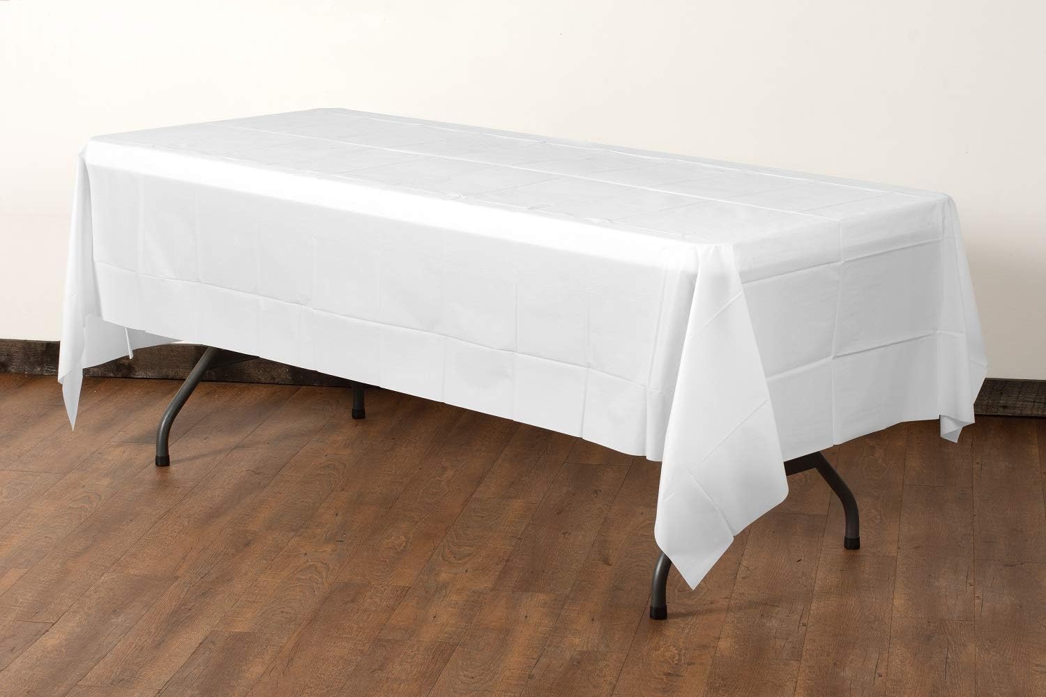Exquisite 12-Pack Premium Plastic Tablecloth 54 Inch. x 108 Inch. Rectangle Table Cover-White: Kitchen & Dining