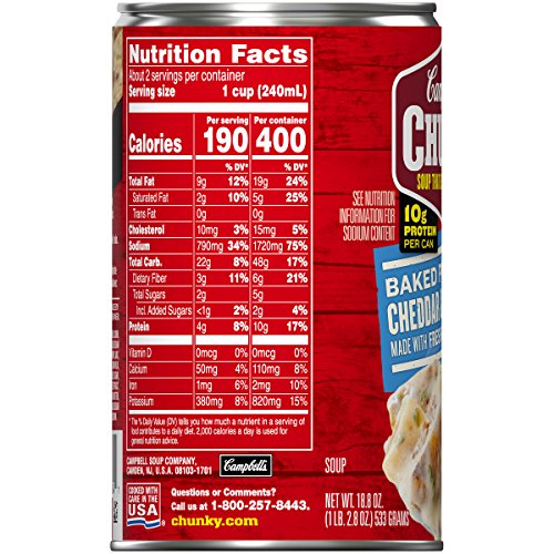 Campbell's Chunky Baked Potato with Cheddar & Bacon Bits Soup, 18.8 oz. Can (Pack of 12) - Thumbnail 4