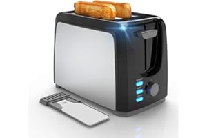 DEAR MORNING Toaster 2 Slice Best Prime Toasters Stainless Steel Black Bagel Toaster Evenly and Quickly with 2 Wide Slots 7 Shade Settings and Removable Crumb Tray for Bread Waffles