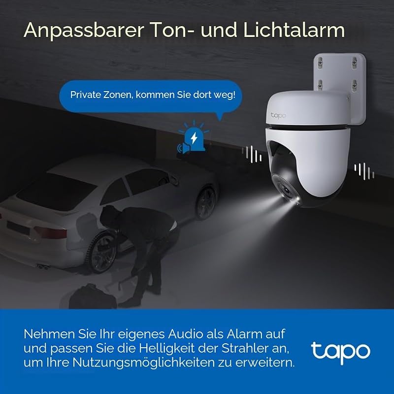 TP-Link Tapo C510W Kameraüberwachung aussen, WLAN IP Kamera, 360° Schwenk-/Neige, 2K Auflösung, Vollfarbige Nachtsicht, IP65 wasserdicht, Intelligente Bewegungsverfolgung, Zwei-Wege-Audio