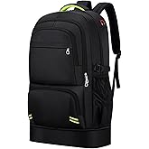 Nayubo 65L Hiking Backpack for Men Waterproof Expandable Travel Backpack Carry On Backpack Casual Daypack Large Rucksack for Camping Outdoor Sports Trekking (Black)